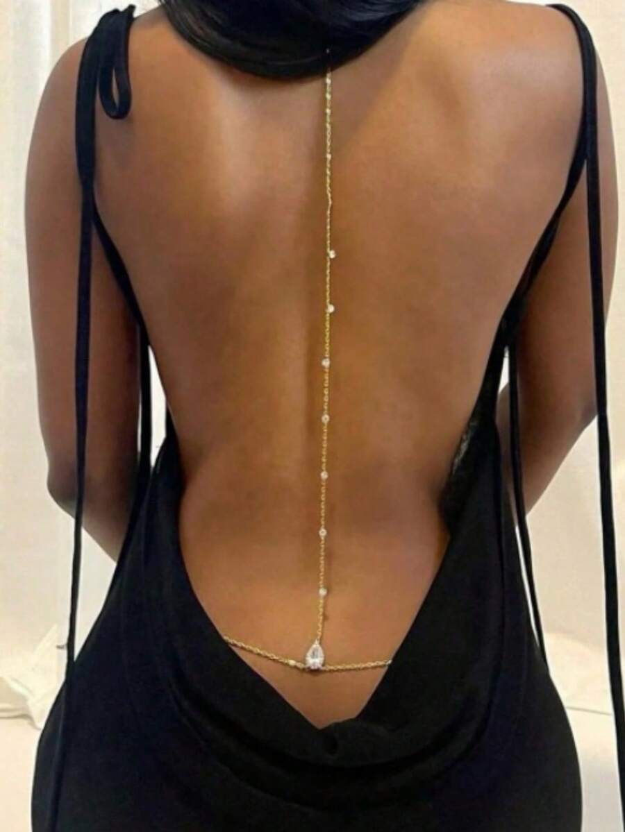 1pc Elegant Fashion Faux Crystal Chain Necklace, Suitable For Brides, Weddings, Parties, Special Occasions, Festivals, Daily Wear Accessories For Women - Gold - View 1
