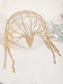 波西米亚风多层流苏水晶镂空头链，魅力派对舞会女士珠宝配饰，头饰 - 金色 - 查看 3