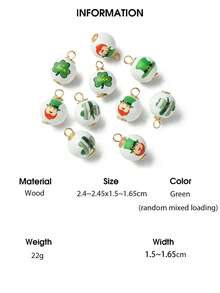 10个圣帕特里克节印花木质吊坠，金色铜丝缠绕圆形挂件，绿色，随机混装，尺寸：24~24.5x15~16.5毫米，孔径：4~4.5毫米 - 89#10Pcs - 查看 7