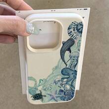 1pc TPU Material Healing Style Blue Ocean Element Pattern Phone Case Compatible With Iphone 17 Pro Max/17/16 Pro Max/15/13/12/11, S20 FE/A15/S24/A55, Note 11/Note 12/Note 13 Pro, Full Coverage Anti-Drop Soft Protective Phone Case - White - View 3