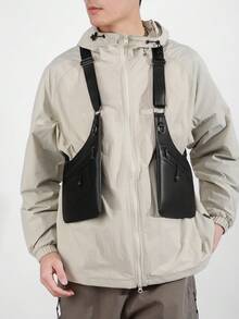 Functional PU Leather Tactical Chest Bag, Men's Multi-Pocket Utility Vest-Style Messenger Bag, Street Hip Hop Motorcycle Riding Phone Pouch, Tool Bag, Unisex Casual Concealed Carry Equipment Mini Bag - A - View 5