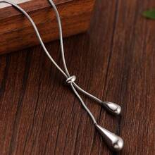 1pc Stainless Steel Fashionable Minimalist Retro Elegant Metal Water Drop Adjustable Necklace - Adjustable Pull Chain, Anti-Fading And Hypoallergenic, Suitable For Daily Wear, Brunch Dates And Anniversary Gifts - Silver - View 2
