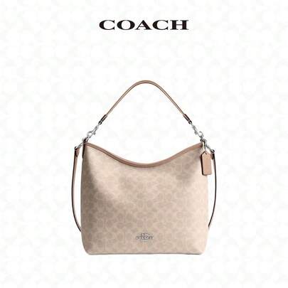 Coach CY685SVPWH Bolso de lujo para mujer, bolso hobo Laurel 31, bolso de mano, bolso de hombro, bolso cruzado, versátil y favorecedor, lona revestida y ribete de cuero, duradero y resistente a los arañazos, regalo ideal para tu novia.