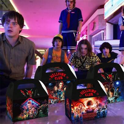 1套/12个 新款热门美剧生日派对礼盒 地狱火俱乐部主题糖果手提纸盒 派对伴侣礼品包装盒 影迷周边装饰收纳盒 生日礼物 新年礼物