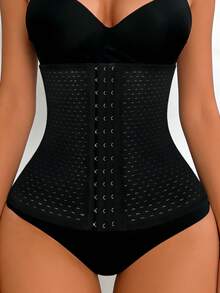 Waist Trainer Shapewear Tummy Control Body Shaper Breathable Waist Cincher With 3 Rows Of Hooks - Black - View 9