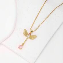 1件彩色锆石18K镀金铜蜻蜓吊坠项链，奢华珠宝，简约设计，精美女士礼物 - 吊墜項鍊 - 查看 4