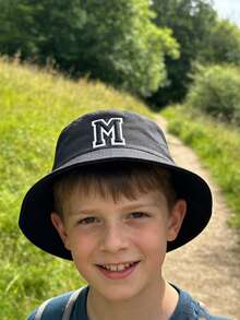 1pc A-Z Letter Embroidered Breathable Casual Bucket Hat, Sun Protection Hat For Children Aged 3-16 Years Old - Black - View 7