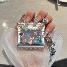 1pc Heart-Shaped Sticker Candy Earphone Protective Case, Suitable For Airpods 4th Gen, Multi-Model, Colorful Heart Element Earphone Protective Shell, Wavy Electroplated Colorful Heart Bluetooth Earphone Case, Silicone Earphone Cover, Earphone Accessories, Earphone Case - Silver - View 2