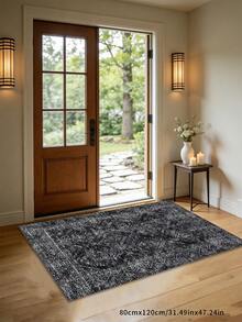 1pc Vintage-Style Geometric Pattern Decorative Rug/Mat, Faux Wool Fabric, Low Pile, Soft & Foldable, Machine Washable, Suitable For Living Room, Bedroom, Study, All Seasons, Pet-Friendly - Black - View 19