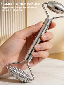 不锈钢滚轮按摩器+心形刮痧板套装，面部提拉紧致，消肿，居家SPA护肤必备，美容专家推荐，男女通用，促进血液循环，紧致肌肤 - 銀色 - 查看 2