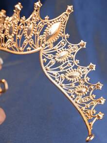 4件套皇冠头饰套装，优雅水晶女王皇冠项链耳环新娘婚礼配饰 - 金色 - 查看 6