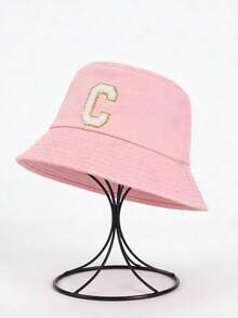 1pc Girls' 26 Letters Embroidered Cute Bucket Hat, Suitable For Outdoor, Daily, And School Wear, Spring/Summer - Pink - View 8