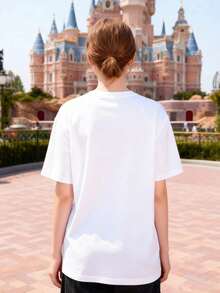 Disney Women's T-Shirt Featuring A Creative Disney Ariel Lettering Cartoon Print Spring/Summer Women's Crew Neck T-Shirt Soft And Comfortable 100% Cotton Fabric A Stylish Disney Women's Graphic Tee Perfect For Everyday Wear, Outings, Travel, And Leisure Also Makes An Exquisite Gift - White - View 2