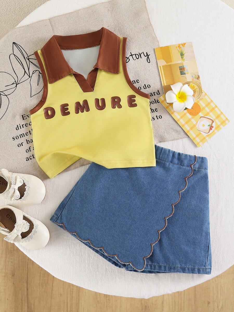 2026 Neues Mädchen 2-teiliges Jeans-Set, minimalistisches Design, angenehm weiches Material, vielseitiger Lässig-Stil, geeignet für Ausflüge und den täglichen Gebrauch - Verschiedenfarbig - Übersicht 1