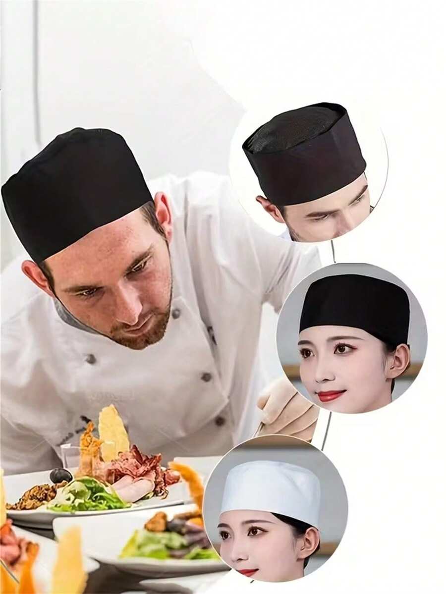 1pc Or 2pcs Men's And Women's Cook Hats/Baking Hats, Breathable, Soft, Comfortable White Flat-Topped Round Hats, Suitable For Professional Culinary Staff In Catering Services - A - View 1