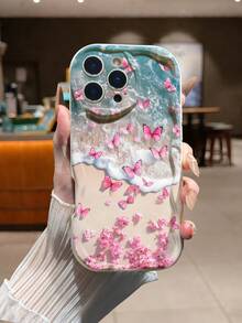 Cream Textured Wavy Edge Butterfly Painted Anti-Drop Phone Case Compatible With IPhone 17pro/17Air /17/17promax16/11/16pro/16plus/16promax/16e/15Promax/13/14/12/XS/XR/7G/8P, Compatible With Samsung Galaxy A17/A07/S25/S25PLUS/S25 Ultra/A16/A36/A26/A56/A50/A12/A32/A52/A72/A51/A21S/A13/A14/S24/S24PLUS/S24Ultra,S22/A52/A53/A54/A55S23/, Compatible With Xiaomi 11/12Pro/12/12X/13Pro/14Pro/15Pro/, Compatible With 10/9/Note9/12c/Note11pro/Note8Pro - Multicolor - View 5