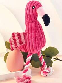 毛绒发声火烈鸟宠物玩具，狗狗咀嚼玩具和互动益智玩具 - 紅色 - 查看 1