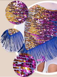 女士亮片流苏臀巾拉丁舞表演服装肚皮舞流苏腰链配三角巾 - 彩色 - 查看 2