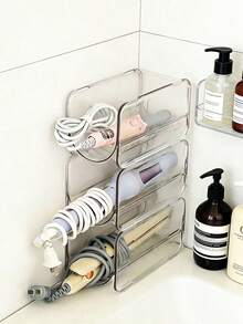 Transparent Acrylic Desktop Storage Rack Suitable For Bathroom Vanity To Store Hair Dryer Curling Iron Beauty Tools Bathroom Tiered Display Stand Home Storage & Display Shelf Storage Essentials - White - View 3