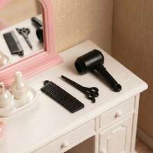 1/12 Escala Miniatura Realista Peine, Secador de Pelo, Tijeras, Espejo Tocador de Casa de Muñecas, Decoración de Mesa de Baño, Accesorios de Fotografía - Multicolor - Ver 3