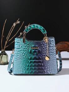 Elegant Crocodile Print Small Handbag, Fashionable Single-Shoulder Crossbody Wallet For Ladies, High-End Small Handbag With Multiple Compartments For Daily Use - 10#藍色+深藍 - 查看 1