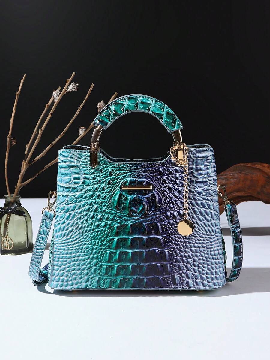 Elegant Crocodile Print Small Handbag, Fashionable Single-Shoulder Crossbody Wallet For Ladies, High-End Small Handbag With Multiple Compartments For Daily Use - 10#藍色+深藍 - 查看 1