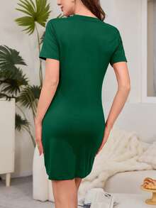 Comfortable "I Love My Handsome Husband" Slogan Print Short Sleeve Round Neck Polyester Blend Knit Sleepwear - A T-Shirt Style Sleepwear That Is Suitable For All Seasons, Making It An Ideal Choice For Relaxation At Home. This T-Shirt Dress Is Suitable For All Seasons And Is The Perfect Choice For Enjoying A Wonderful Night. - Green - View 5