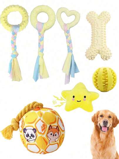 "1/7PCS Puppy Teething Chew Toy Set - Squeaky Ball & Colourful Rope Rubber Dog Toys | Small Dog Interactive Boredom Buster | Teething Relief Indoor Outdoor Training Accessories | Valentine's Day Dog Gifts & Puppy Essentials"