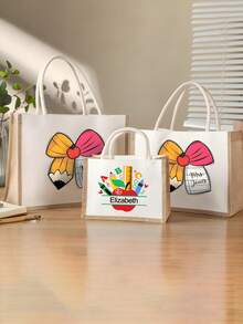 Custom Teacher Tote Bag, Teacher Name Bag, Bow Bag, Teacher Gift, Gift Bbag For Teacher, Bag With Pencil Bow, Shoulder Bag With Name - Multicolor - View 2