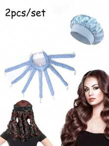 2pcs: No-Heat Satin Hair Curlers With Adjustable Headband, Suitable For Women And Girls, Overnight Wavy Hairstyle Without Heat - Multicolor - View 1