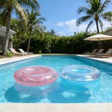 Aro de natación grande transparente con lentejuelas #90, flotador inflable grueso para adultos, flotador de piscina de alta flotabilidad y lindo, diversión acuática de verano - transparente - Ver 8