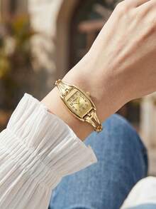 1件女士亮金色光滑金属合金表带简约镂空手镯式设计现代时尚优雅简约奢华低调时尚模拟显示可靠石英表女表手镯表腕表优雅时计休闲外出商务会议晚宴开斋节庆祝活动周末 - 金色 - 查看 10