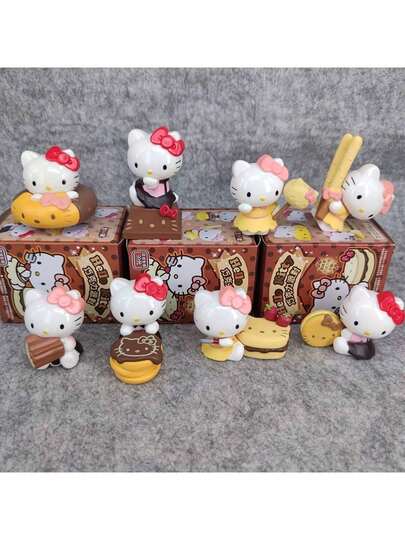  Sanrio สำหรับ Kitty Figurine - น่ารักและน่าเอ็นดูสำหรับ Kitty, กล่องสุ่ม Chocolate Party Donut Series, เครื่องประดับที่สวยงาม, เหมาะสำหรับตกแต่งเดสก์ท็อป/ตกแต่งบ้าน/รถยนต์, ของขวัญวันหยุดหรือวันเกิดที่ทันสมัย Blind Boxes