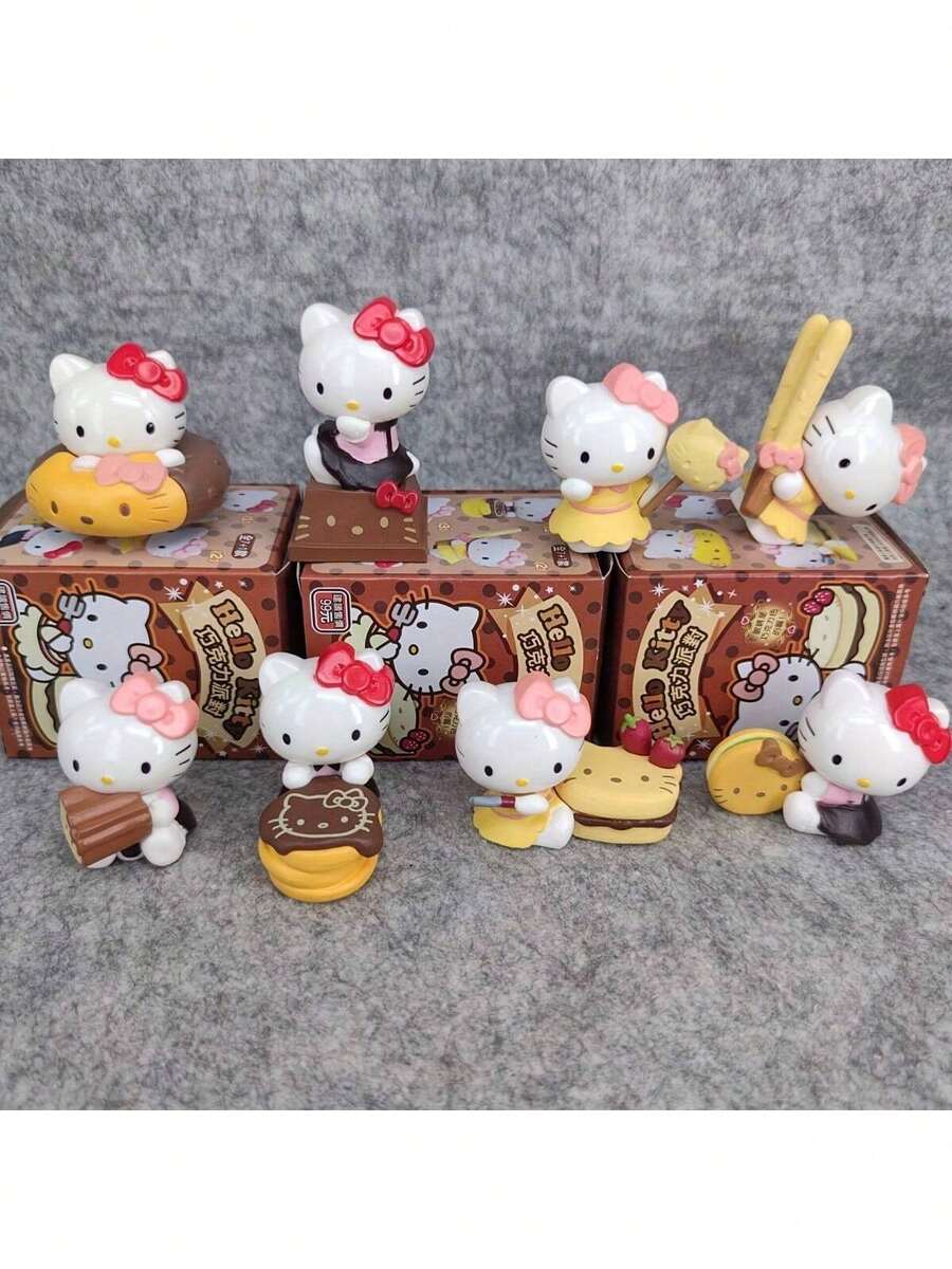 SANRIO Búp bê nhồi bông hình mèo con - Hộp bí ẩn chủ đề bánh rán sô cô la mini dễ thương, vật trang trí tinh tế phù hợp để trang trí bàn làm việc/trang trí nhà cửa/xe hơi, món quà thời trang hoàn hảo cho các dịp lễ hoặc sinh nhật.