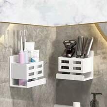 1pc/2pcs Minimalist Bathroom Wall Mount Organizer Rack For Toothbrush, Cosmetic Containers, Household Items, Plastic Tabletop Cup And Comb Storage Holder, No Drilling Required Bathroom Accessories Bathroom Tools Bathroom Accessories - Multicolor - View 6