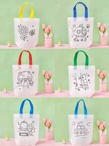 6/12/18/24个装可重复使用DIY涂鸦迷你无纺布购物袋 - 嘉年华动物艺术派对礼品袋,彩色马克笔,圣诞节和新年礼物包装及收纳,派对用品 - 图案和绳子颜色随机 - 彩色 - 查看 9