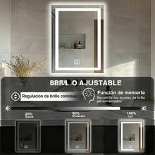 Espejo Luz Led De Pared Tocador Baño Touch Cambio 3 Luces Ángulo Recto 40x60cm - Negro - Ver 2