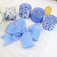 Blue Overlock Ribbon, Fresh And Crisp Theme, DIY Bow Craft Wreath Accessory Decorative Webbing - Multicolor - View 7