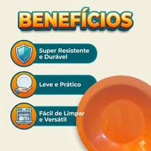 Set Of 10 Round Plastic Deep Plates For Meals - Orange - View 3