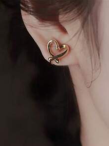 无痛蚊香夹式耳环，无需耳洞，简约百搭，通勤必备，温柔心形耳环，女士款 - 金色 - 查看 6