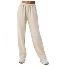 Alo Yoga Women's Accolade Straight Leg Sweatpant | Premium Heavyweight French Terry Fleece Track Pants | Soft Brushed Interior Loose Fit Lounge Pants | High-Waisted Open Bottom Luxury Joggers | Urban Fashion Wide Leg Cozy Sweatpants | Minimalist Streetwear Trousers With Chrome Logo - Oat Milk - View 5