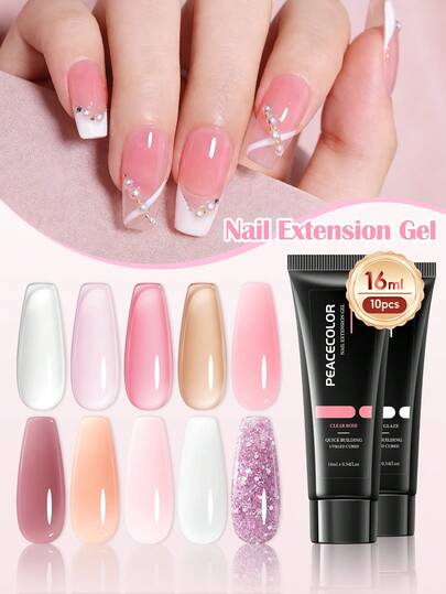  PEACECOLOR 10件套/16ml 聚合物凝胶美甲延长套装，快速UV/LED固化凝胶美甲延长工具，适用于专业美甲沙龙和家庭使用，美甲延长礼品