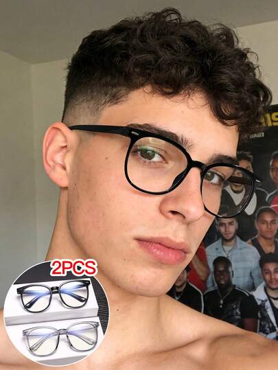 2 PCS Men's Square Large-Frame Glasses Frame Transparent And Clear Lenses Snug Fit With Pressure-Free Comfort Casual Style For Daily Office With Glasses Box