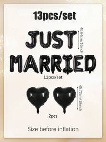 13件組新婚快樂鋁箔氣球套組，包含「Just Married」氣球橫幅與愛心氣球，適用於新娘婚前派對、單身女郎派對、訂婚派對裝飾、婚禮主題派對、哥德風單身女郎派對、黑色新娘裝飾 - 彩色 - 查看 9