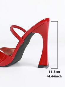 Jin Bei Qi 女士圆头漆皮套穿式弹力踝带露趾户外派对细高跟凉鞋，优雅奢华时尚派对/婚礼浪漫红色高跟鞋 - 紅色 - 查看 3