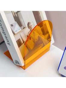 1个彩色亚克力书架，加厚防滑透明L型桌面杂志/书籍支架，可调节设计节省空间，适用于家庭、办公室、学校、开学季 - 彩色 - 查看 8