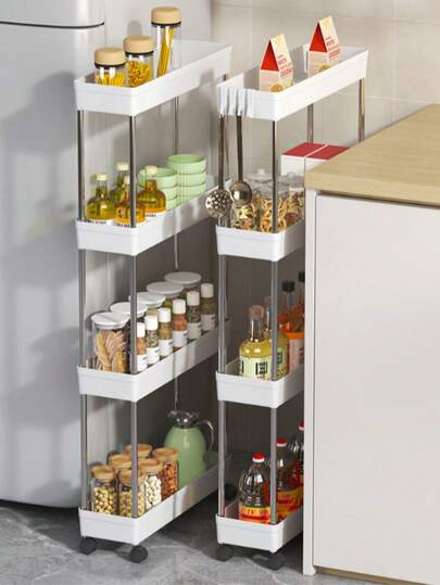 Multifunctional White Sliding Storage Rack Trolley, Hollow Draining Multi-Layer Ultra-Thin Storage Trolley, Slim Storage Trolley, Rolling Storage Trolley, Narrow Shelving Unit, Bathroom Storage Rack, Kitchen, Bathroom, Laundry Room Mobile Storage Rack, Space-Saving Storage Rack, Multi-Tier Floor-Standing Storage Rack, Suitable For Kitchen, Laundry Room And Other Narrow Spaces Tower Shelving Unit