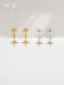 IN Z 1pc 925 Sterling Silver Gold-Plated Small Star Dangle Internal Thread Labret Stud | Cartilage Flat Ear Stud | Suitable For Women And Men Daily Wear (Sold Individually) - Multicolor - View 3