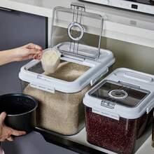 LIVINGANDHOME 7.5kg/15kg Airtight Kitchen Food Storage Container,Large Capacity Flip-Top Kitchen Food Storage Box With Cup For Rice, Cereal, Beans, Coffee, Flour - Blanco - Ver 1