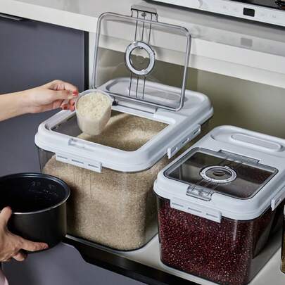 LIVINGANDHOME 7.5kg/15kg Airtight Kitchen Food Storage Container,Large Capacity Flip-Top Kitchen Food Storage Box With Cup For Rice, Cereal, Beans, Coffee, Flour